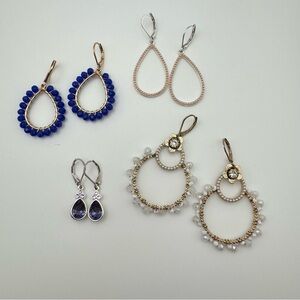 Earring Bundle 4 Pairs Teardrop Dangle Gold Silver Crystal Pearl